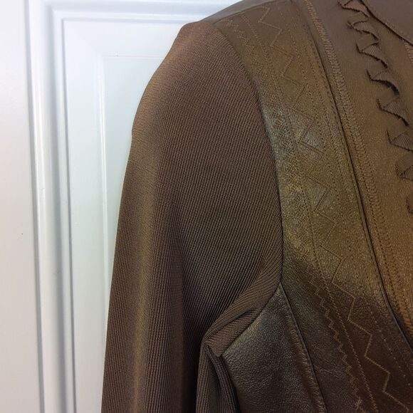 Nygard brown leather and fabric zippered front long sleeve jacket - Picture 5 of 16